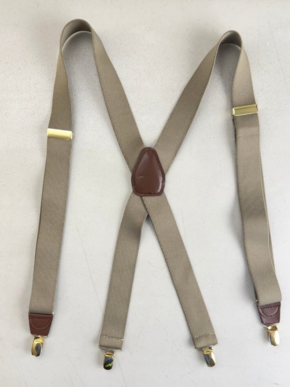 Vintage Beige/Taupe Strap Suspenders 70s Adjustable One Size Fits Most Pants